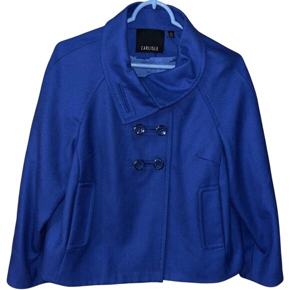Carlisle women’s Blue Crop Button Front Long Sleeve 100% wool jacket (size 8) - Picture 1 of 5